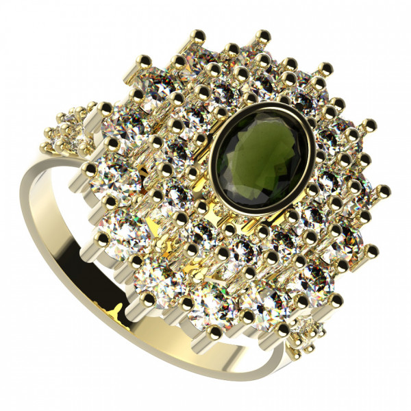BG zlatý prsten kameny: kubický zirkon a vltavín   021X