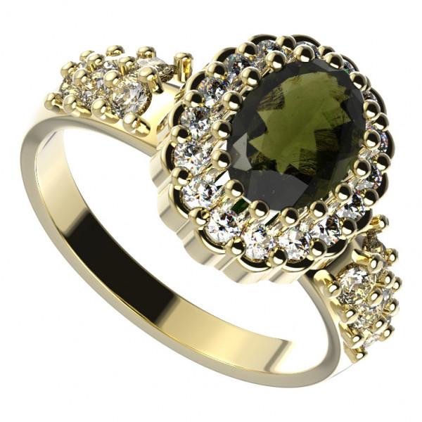 BG zlatý prsten vsazen vltavín a kubický zirkon   435X