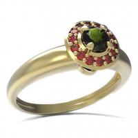 BG zlatý prsten s přírodním granátem a vltavínem   541