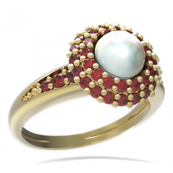 BG stříbrný prsten s perlou a granáty pozlaceno 540J