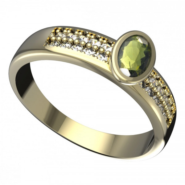 BG zlatý prsten vsazeny kameny: vltavín a diamant   559F