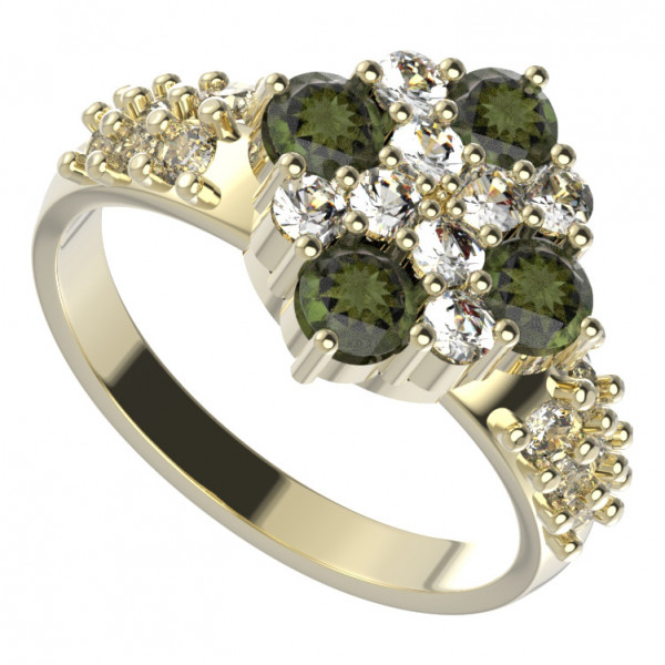 BG zlatý prsten osázen-vltavín a kubické zirkony   317X