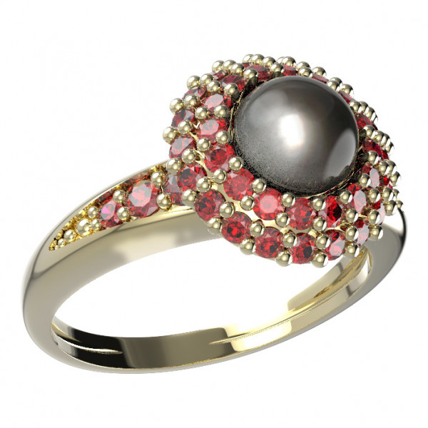 BG stříbrný prsten vsazena perla a granáty pozlaceno 540J