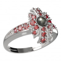 BG stříbrný prsten s přírodní perlou a granáty porhodiováno 537J