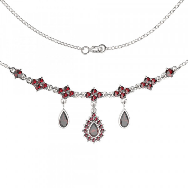BG stříbrný náhrdelník přírodní broušený granát  porhodiováno 054