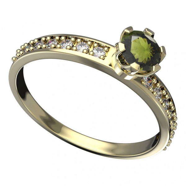 BG zlatý prsten vsazeny kameny: diamant a vltavín   870E