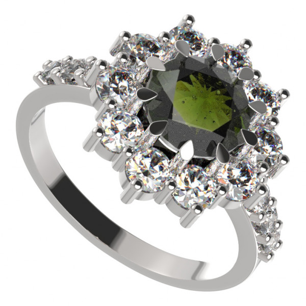 BG stříbrný prsten kameny: kubický zirkon a vltavín porhodiováno 011Z