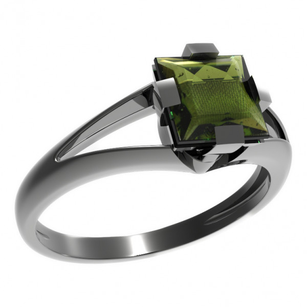 BG stříbrný prsten s přírodním vltavínem rhutenium 496