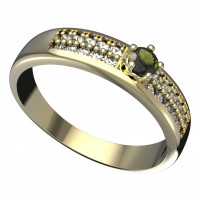 BG zlatý prsten osázený kameny: vltavín a diamant bílé zlato 873F