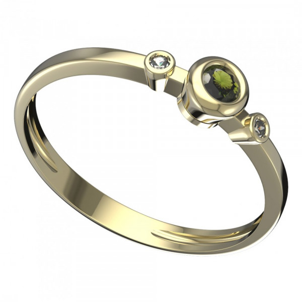 BG zlatý prsten osázený kameny: vltavín a diamant   550L