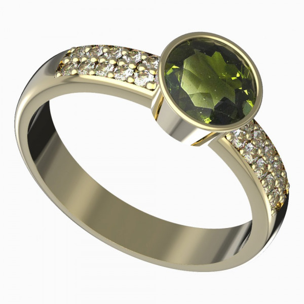 BG zlatý prsten vsazeny kameny: diamant a vltavín   724