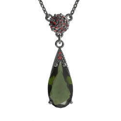 BG stříbrný náhrdelník s přírodním granátem a vltavínem rhutenium 694