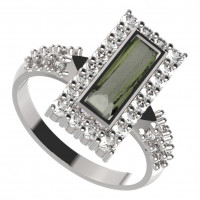 BG stříbrný prsten osázen-vltavín a kubické zirkony porhodiováno 837X