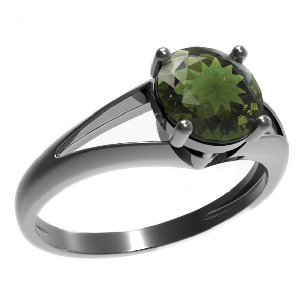 BG stříbrný prsten vsazeny kameny: přírodní vltavín rhutenium 474