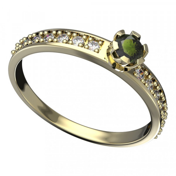 BG zlatý prsten s diamantem a vltavínem   869E