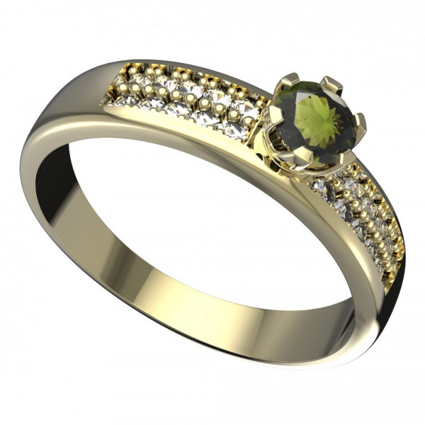 BG zlatý prsten s vltavínem a diamantem   870F