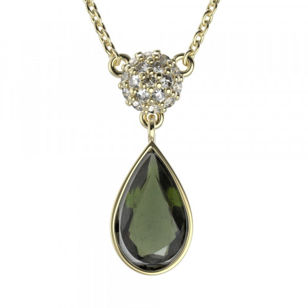 BG stříbrný náhrdelník kameny: kubický zirkon a vltavín pozlaceno 958
