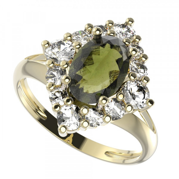 BG stříbrný prsten kameny: kubický zirkon a vltavín pozlaceno 466V