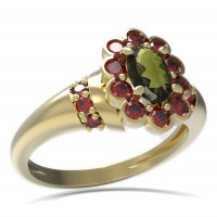 BG zlatý prsten s přírodním granátem a vltavínem   517