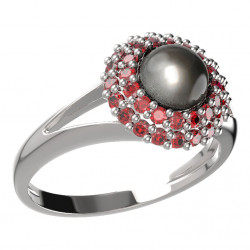 BG stříbrný prsten přírodní perla a granáty porhodiováno 540V