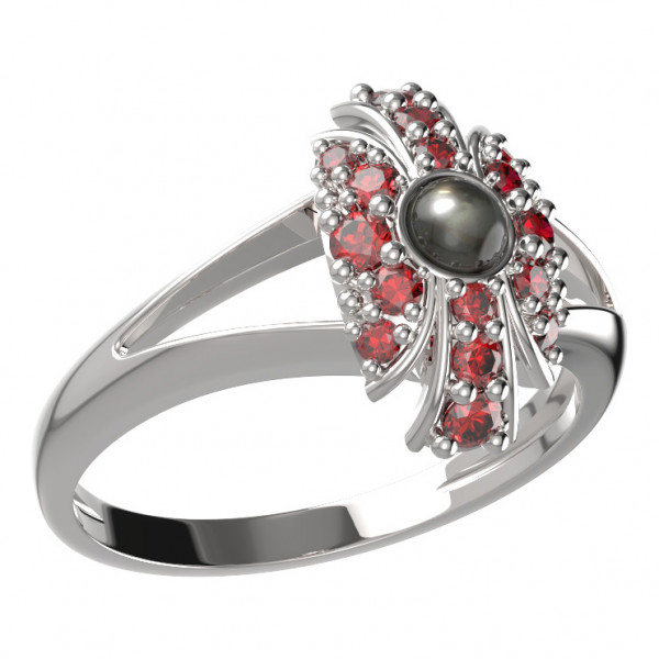 BG stříbrný prsten osázený: přírodní perla a granáty porhodiováno 537V