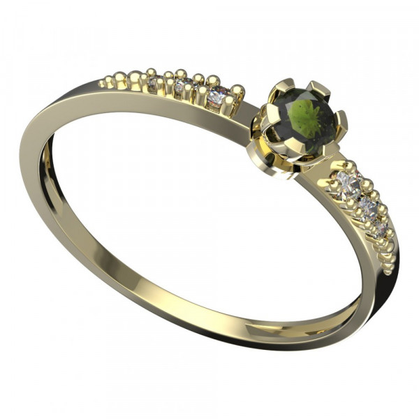 BG zlatý prsten osázený kameny: vltavín a diamant   869D