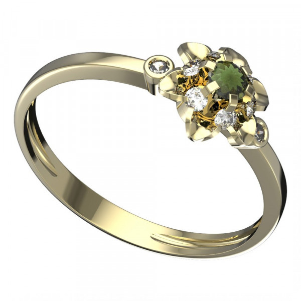 BG zlatý prsten s kameny: diamant a vltavín   878L