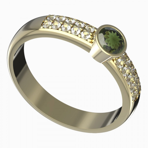 BG zlatý prsten s kameny: diamant a vltavín   722