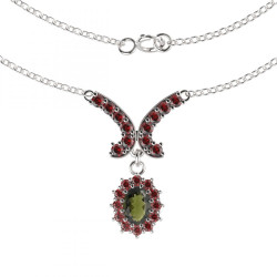BG stříbrný náhrdelník s kameny: český granát a vltavín porhodiováno 298