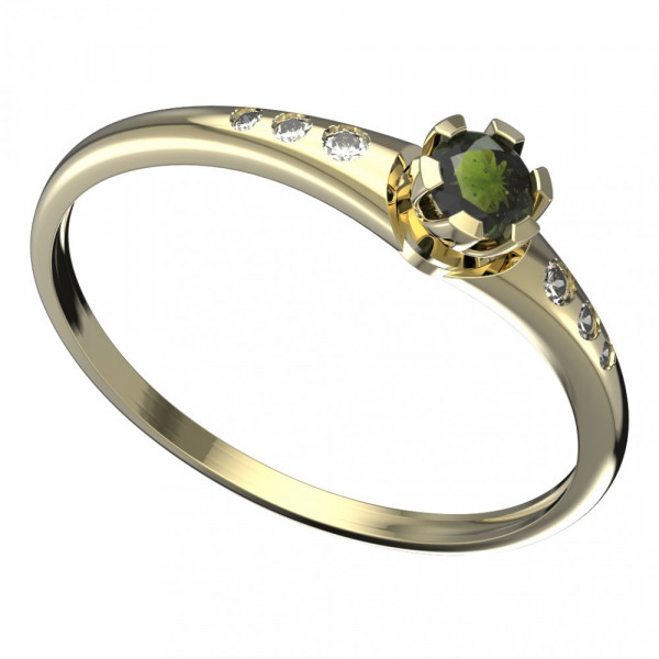 BG zlatý prsten osázený kameny: vltavín a diamant   869K