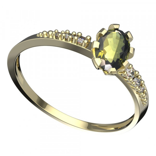 BG zlatý prsten s diamantem a vltavínem   560D