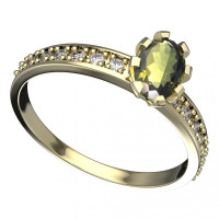 BG zlatý prsten vsazeny vltavín a diamanty   560E