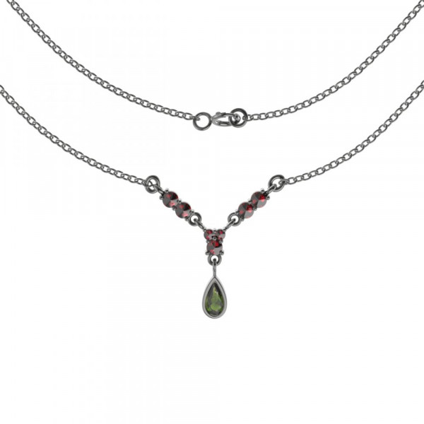 BG stříbrný náhrdelník s kameny čs. granát a vltavín rhutenium 256
