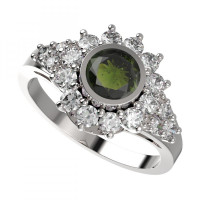 BG stříbrný prsten s vltavínem a kubickými zirkony porhodiováno 946Z