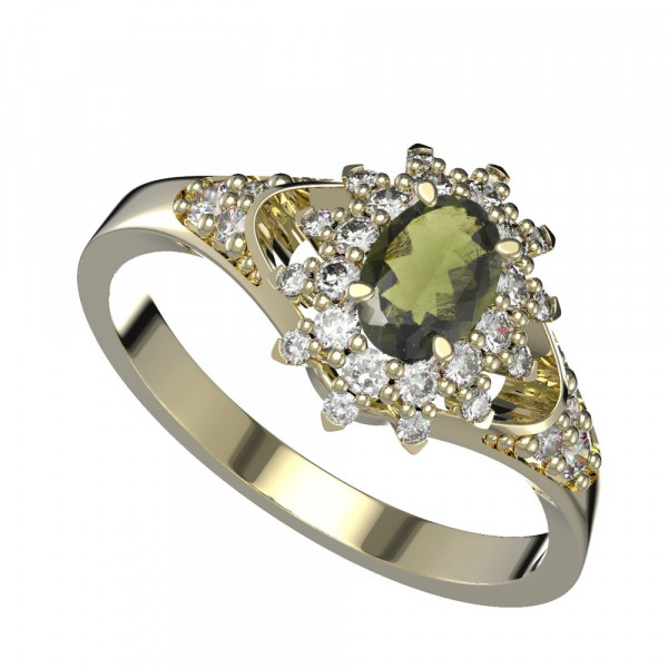BG zlatý prsten s kameny: diamant a vltavín   976