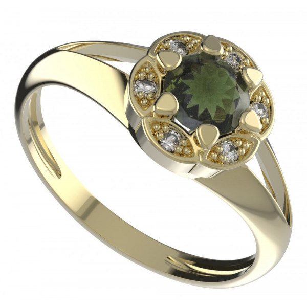 BG stříbrný prsten kameny: kubický zirkon a vltavín pozlaceno 994V