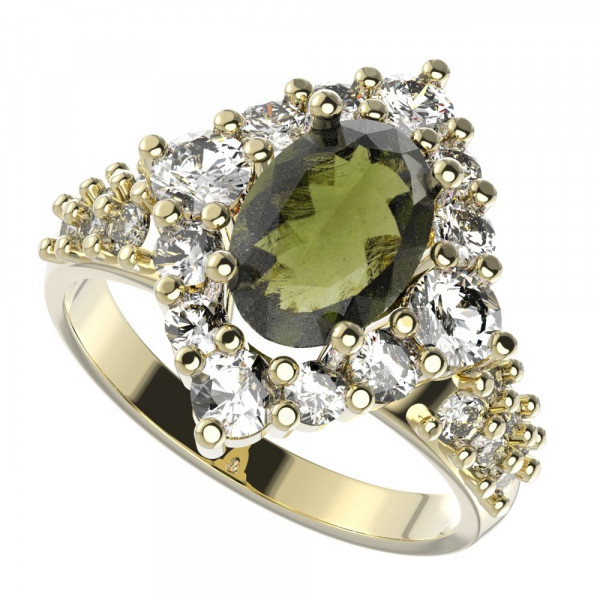 BG stříbrný prsten kameny: kubický zirkon a vltavín pozlaceno 466bX