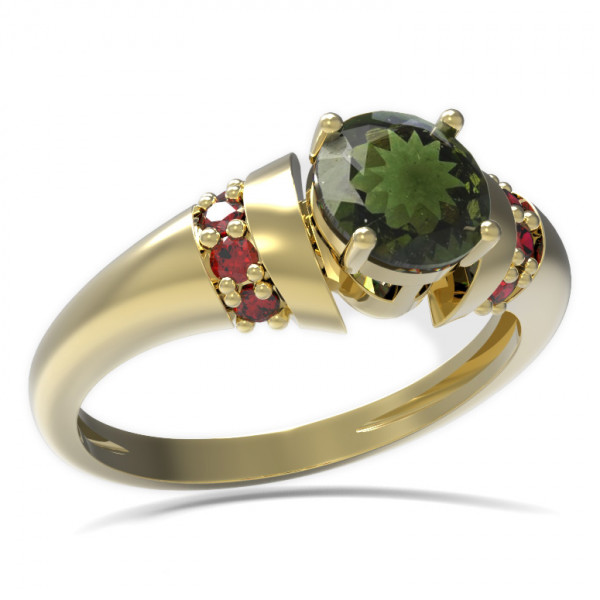 BG zlatý prsten s kameny: český granát a vltavín   473