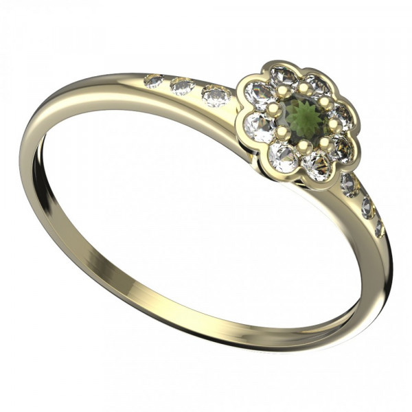 BG zlatý prsten osázený kameny: vltavín a diamant   552K