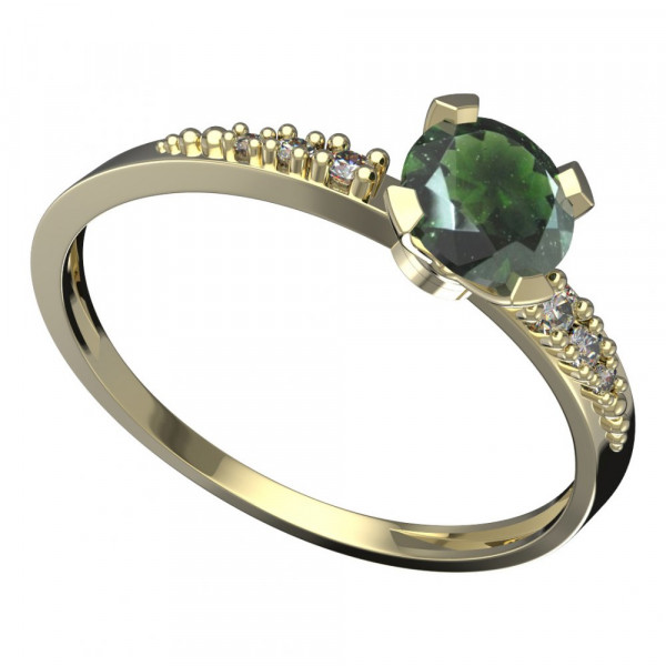 BG zlatý prsten vltavín a diamant   558D