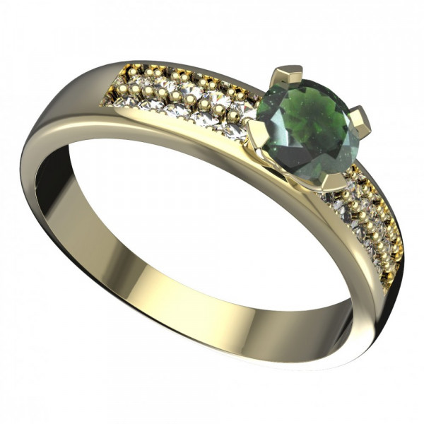 BG zlatý prsten s diamantem a vltavínem   558F