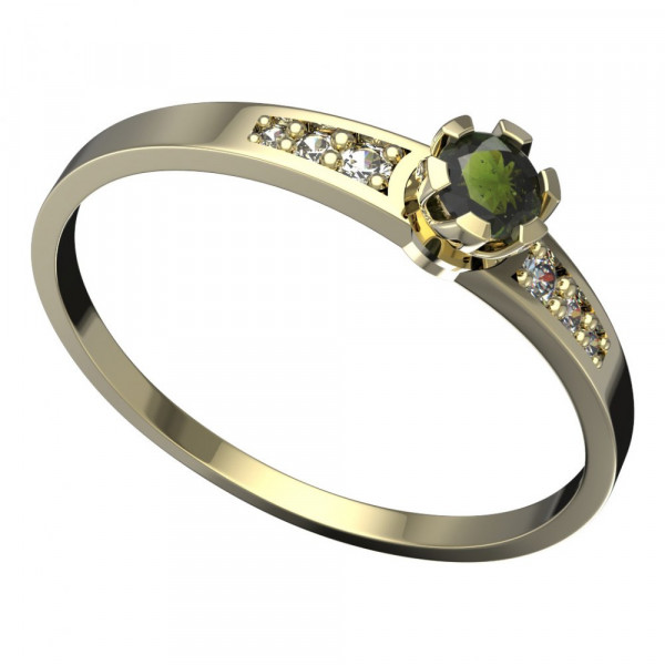 BG zlatý prsten s vltavínem a diamantem   869J