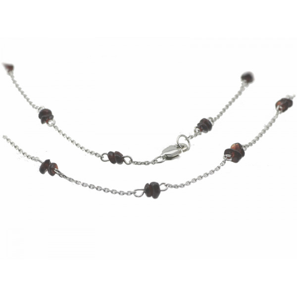 BG stříbrný náhrdelník osázený kameny:granát porhodiováno 031