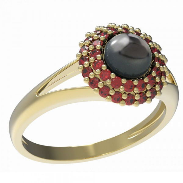 BG zlatý prsten osázen-bílá perla a granáty   540V