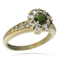 BG zlatý prsten s vltavínem a kubickými zirkony   497J