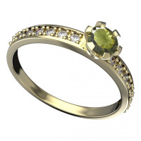 BG zlatý prsten s kameny: diamant a vltavín   556E