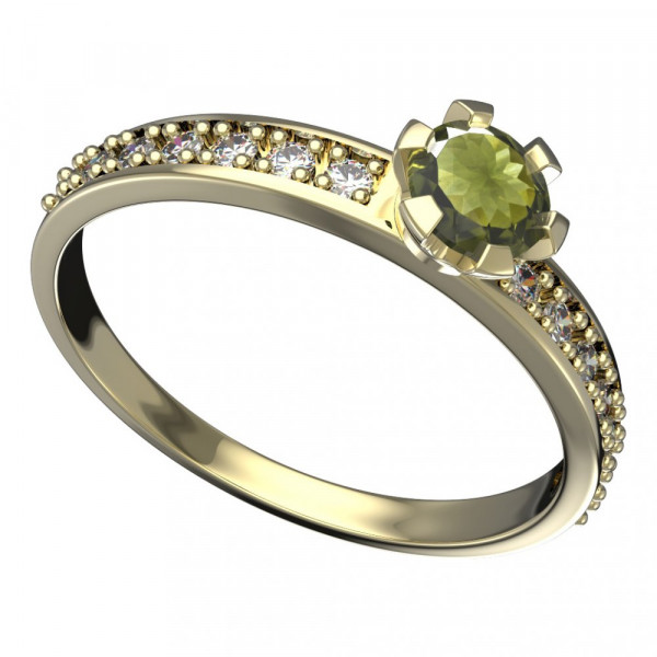 BG zlatý prsten s kameny: diamant a vltavín   556E