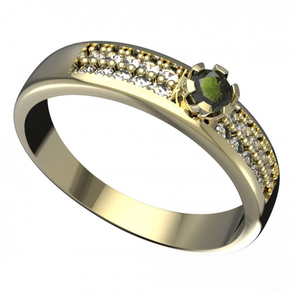 BG zlatý prsten vsazeny kameny: diamant a vltavín   869F