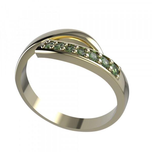 BG stříbrný prsten vsazený přírodní vltavín pozlaceno 918I