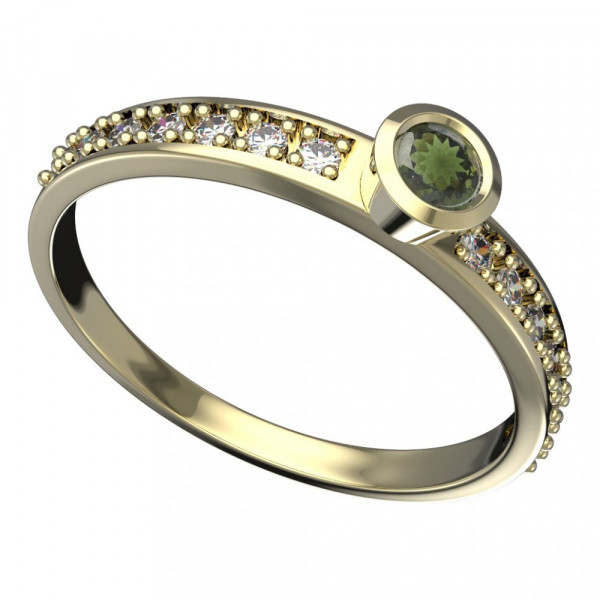 BG zlatý prsten vsazeny kameny: diamant a vltavín   551E